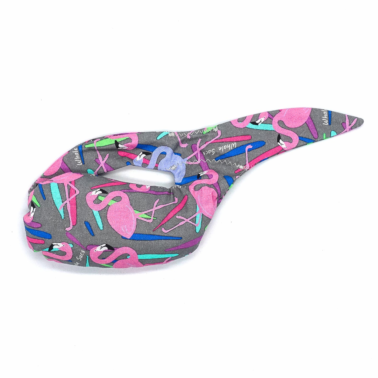 Handmade Whale Sac for disc golf, featuring a Flamingos2.0 pattern. Clay-filled dry grip bag for sports, offering eco-friendly hand grip support.